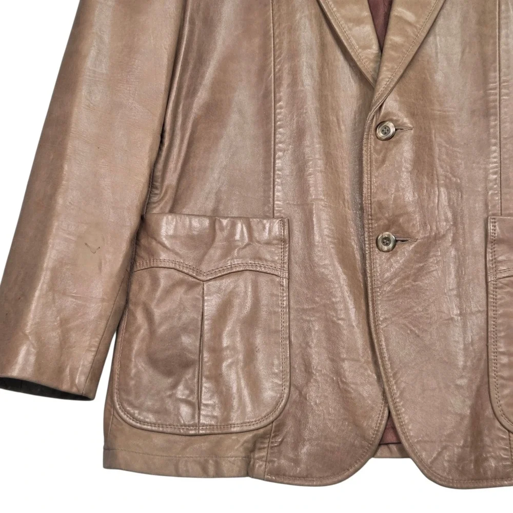 Vtg 70's Remy Leather Sport Coat Soft Mens 44 Tan Western Blazer Made in USA
